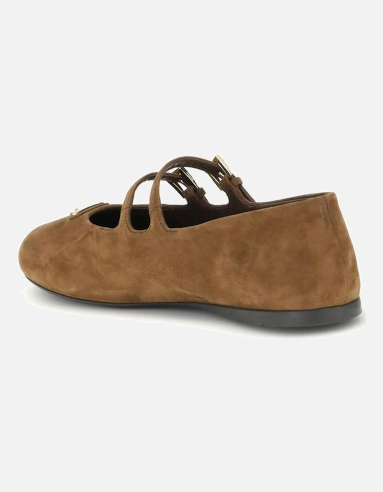 Suede Ballerinas with Double Buckle Closure Women - Beige Shoes