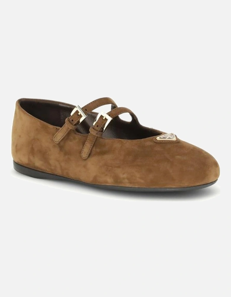 Suede Ballerinas with Double Buckle Closure Women - Beige Shoes