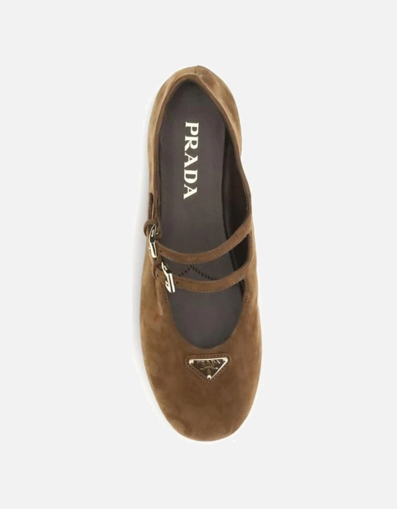 Suede Ballerinas with Double Buckle Closure Women - Beige Shoes