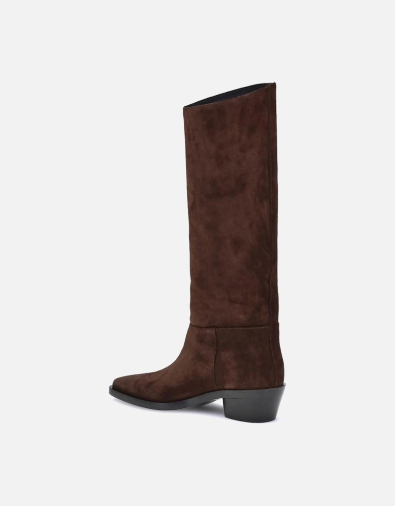 Bronco Suede Knee-High Boots with Square Toe Women - Brown