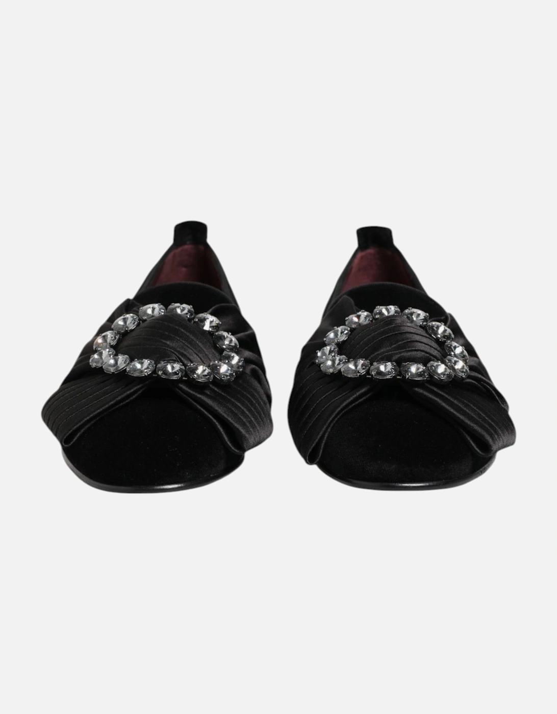 Velvet Loafers with Crystal Ribbon Brooch Women - Black Flat Shoes