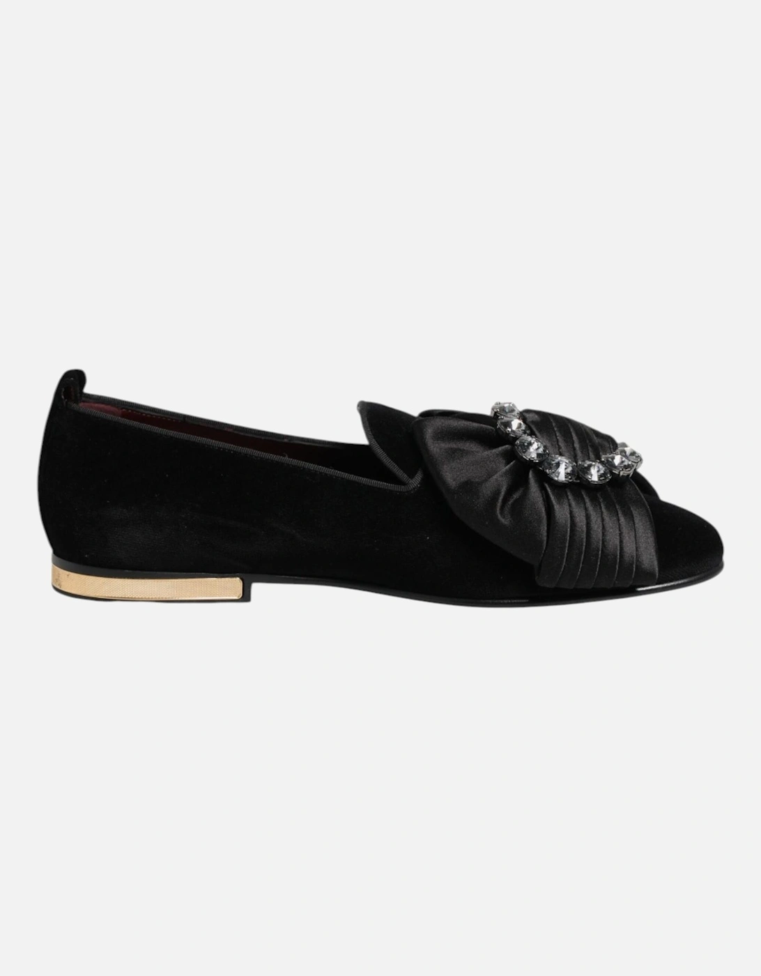 Velvet Loafers with Crystal Ribbon Brooch Women - Black Flat Shoes, 7 of 6