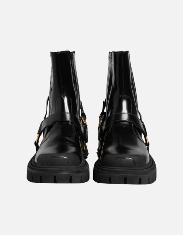 Mens Mid Calf Leather Boots Women - Black
