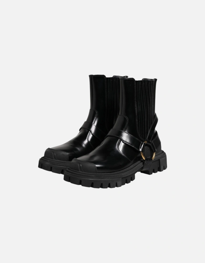 Mens Mid Calf Leather Boots Women - Black