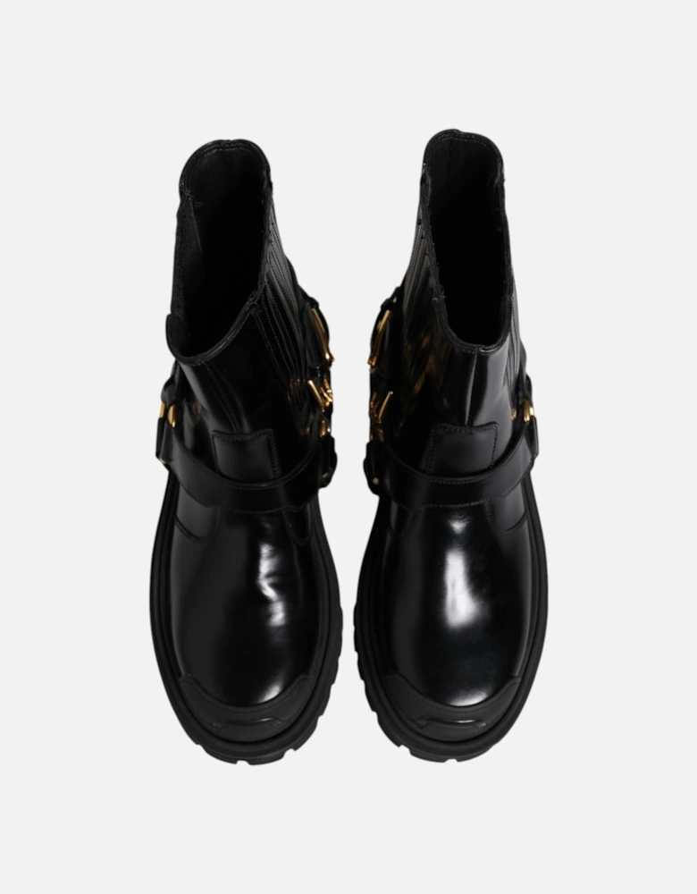 Mens Mid Calf Leather Boots Women - Black