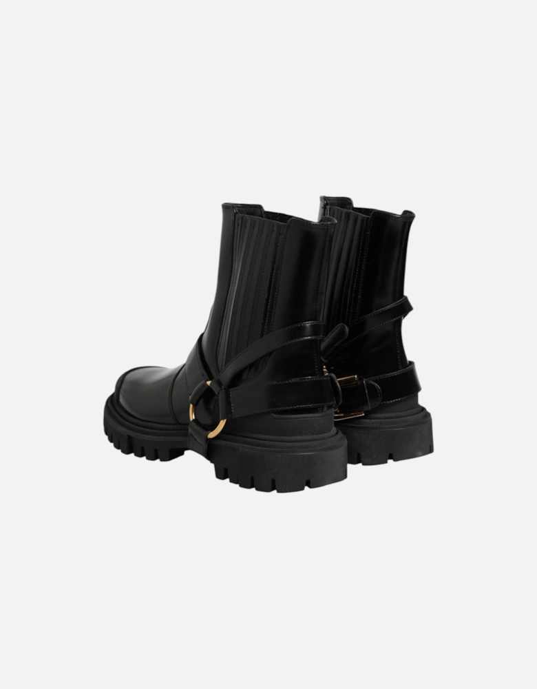 Mens Mid Calf Leather Boots Women - Black