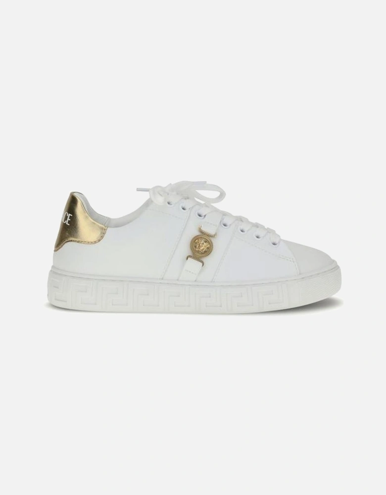 Medusa Sneakers with Greek Key Sole and Gold Heel Women - White