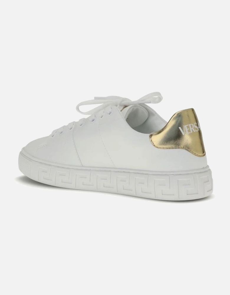 Medusa Sneakers with Greek Key Sole and Gold Heel Women - White