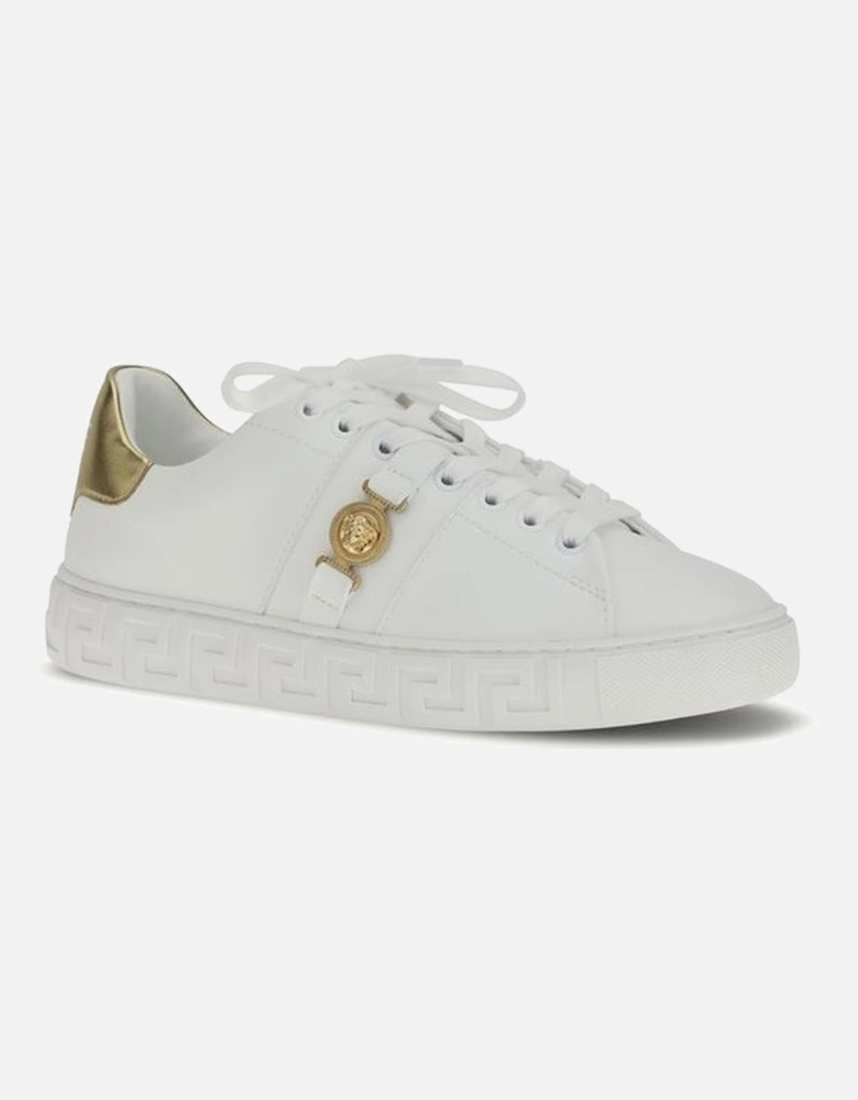 Medusa Sneakers with Greek Key Sole and Gold Heel Women - White
