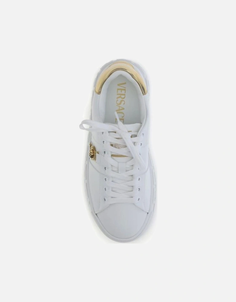 Medusa Sneakers with Greek Key Sole and Gold Heel Women - White