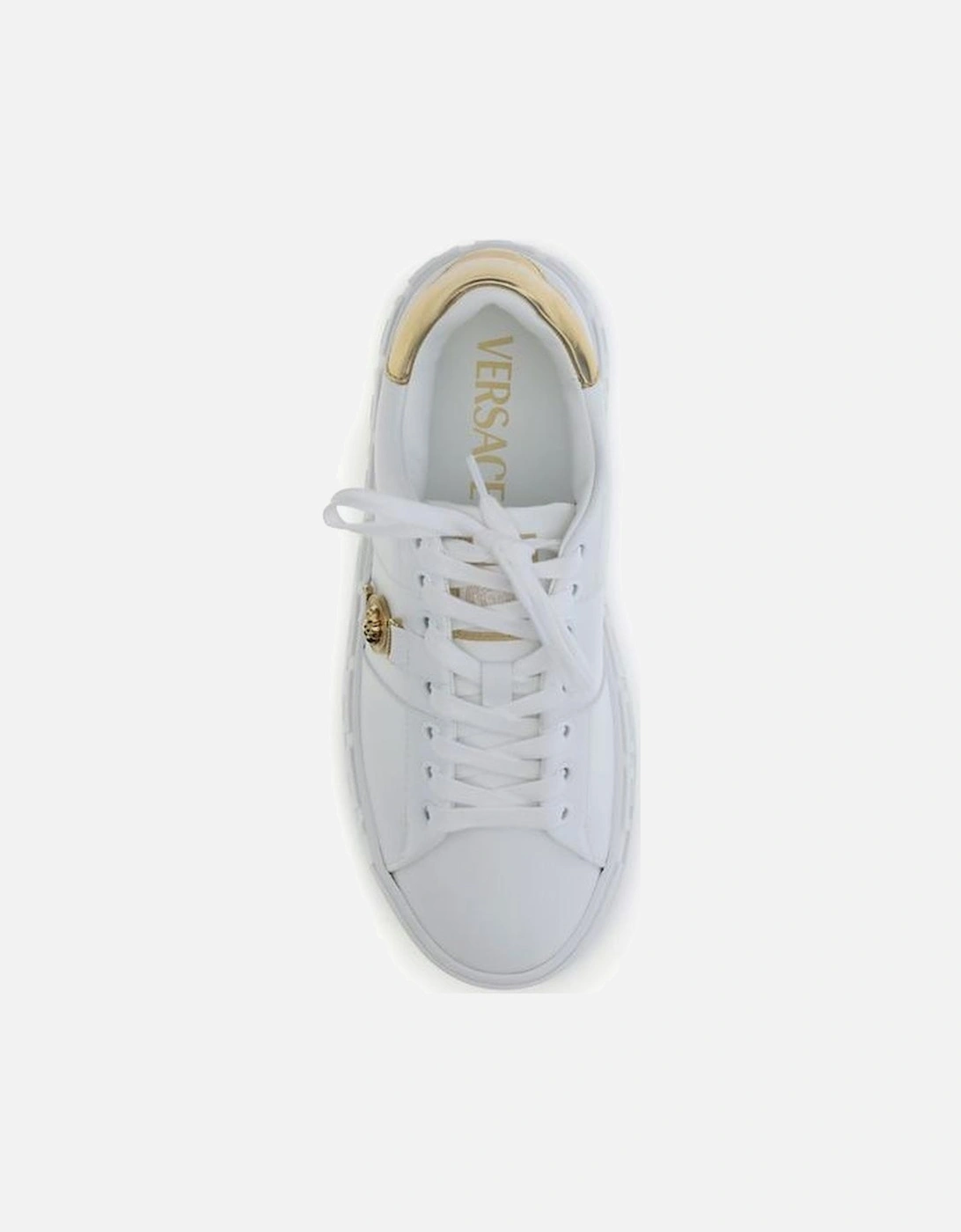 Medusa Sneakers with Greek Key Sole and Gold Heel Women - White