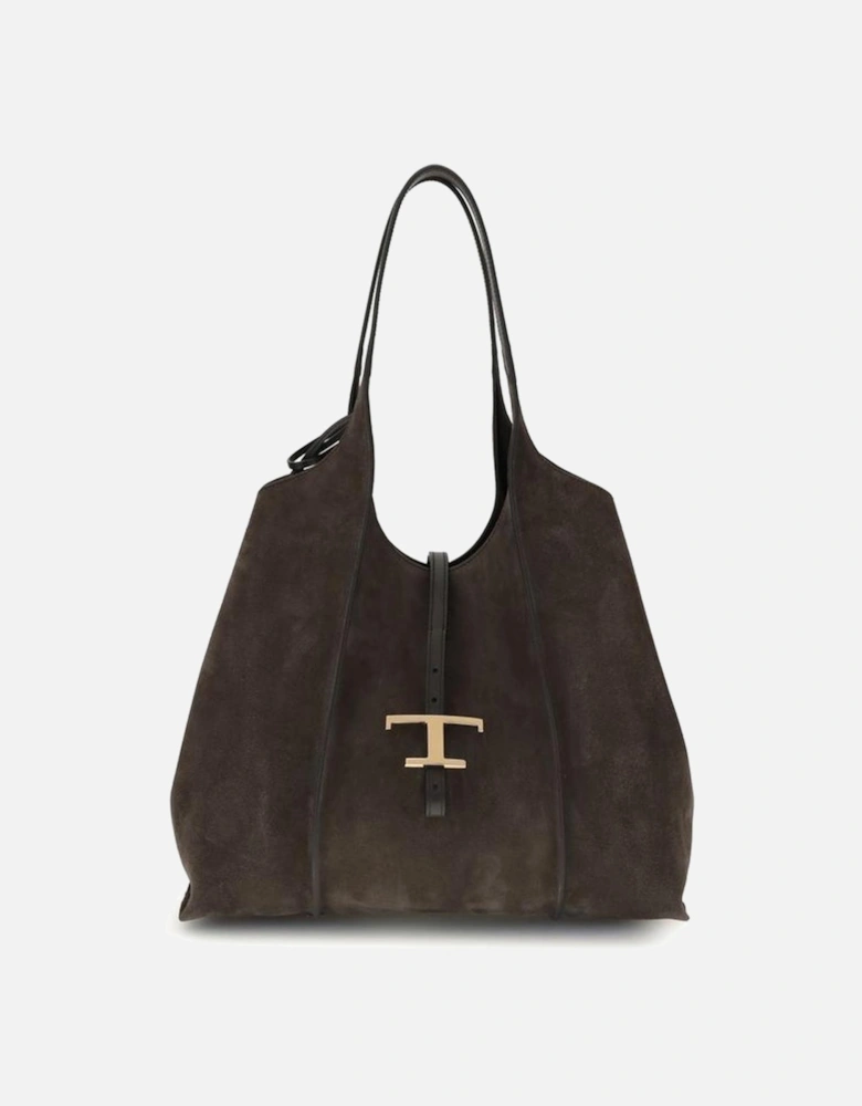 Timeless T Suede Leather Shoulder Bag Women - Black