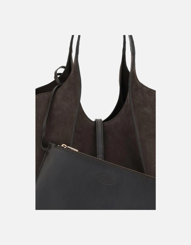 Timeless T Suede Leather Shoulder Bag Women - Black