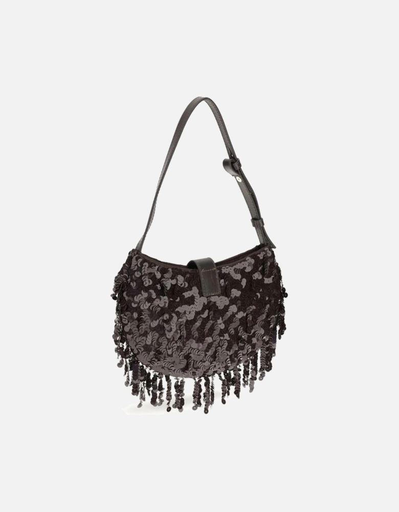 Half-Moon Sequin Shoulder Bag with Fringe Women - Brown