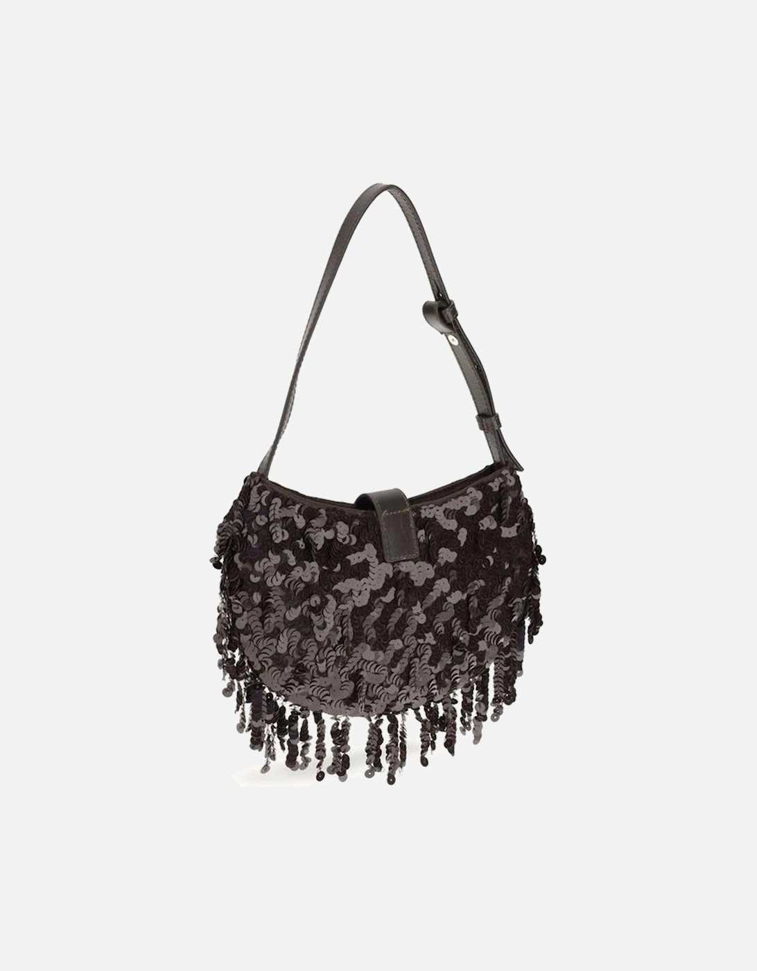 Half-Moon Sequin Shoulder Bag with Fringe Women - Brown
