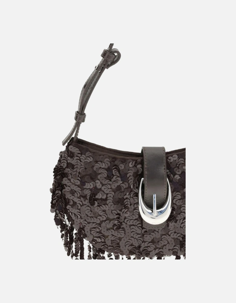 Half-Moon Sequin Shoulder Bag with Fringe Women - Brown