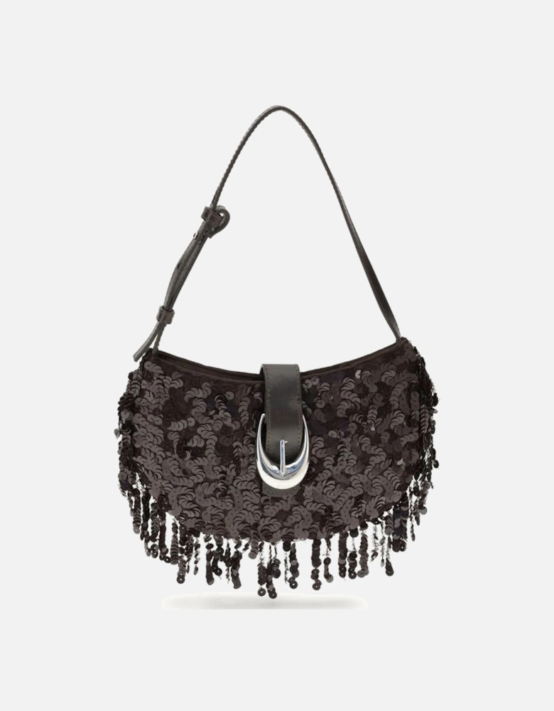 Half-Moon Sequin Shoulder Bag with Fringe Women - Brown