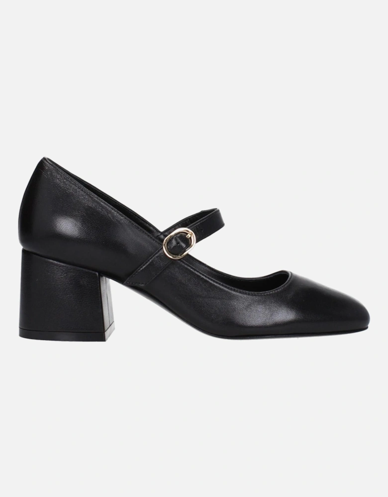 Leather Mid Heel Buckle Closure Pumps Women - Black