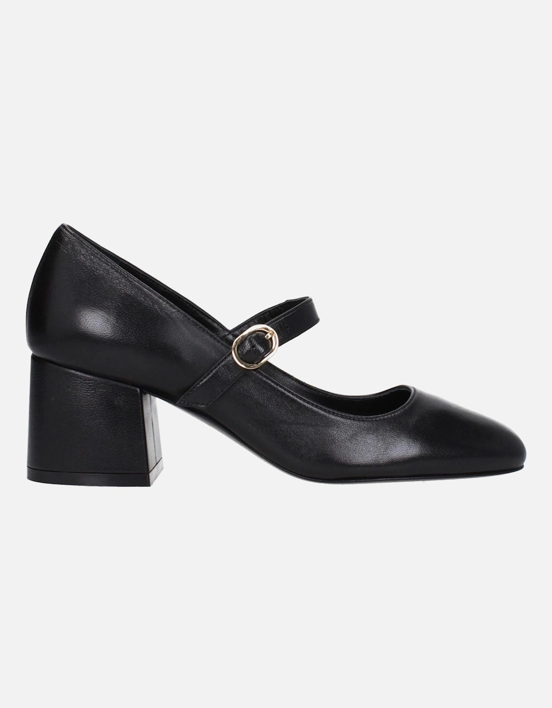 Leather Mid Heel Buckle Closure Pumps Women - Black, 6 of 5
