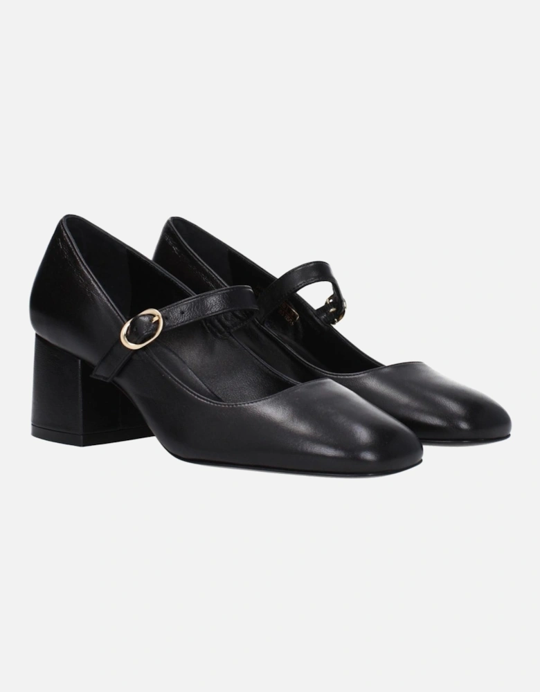 Leather Mid Heel Buckle Closure Pumps Women - Black