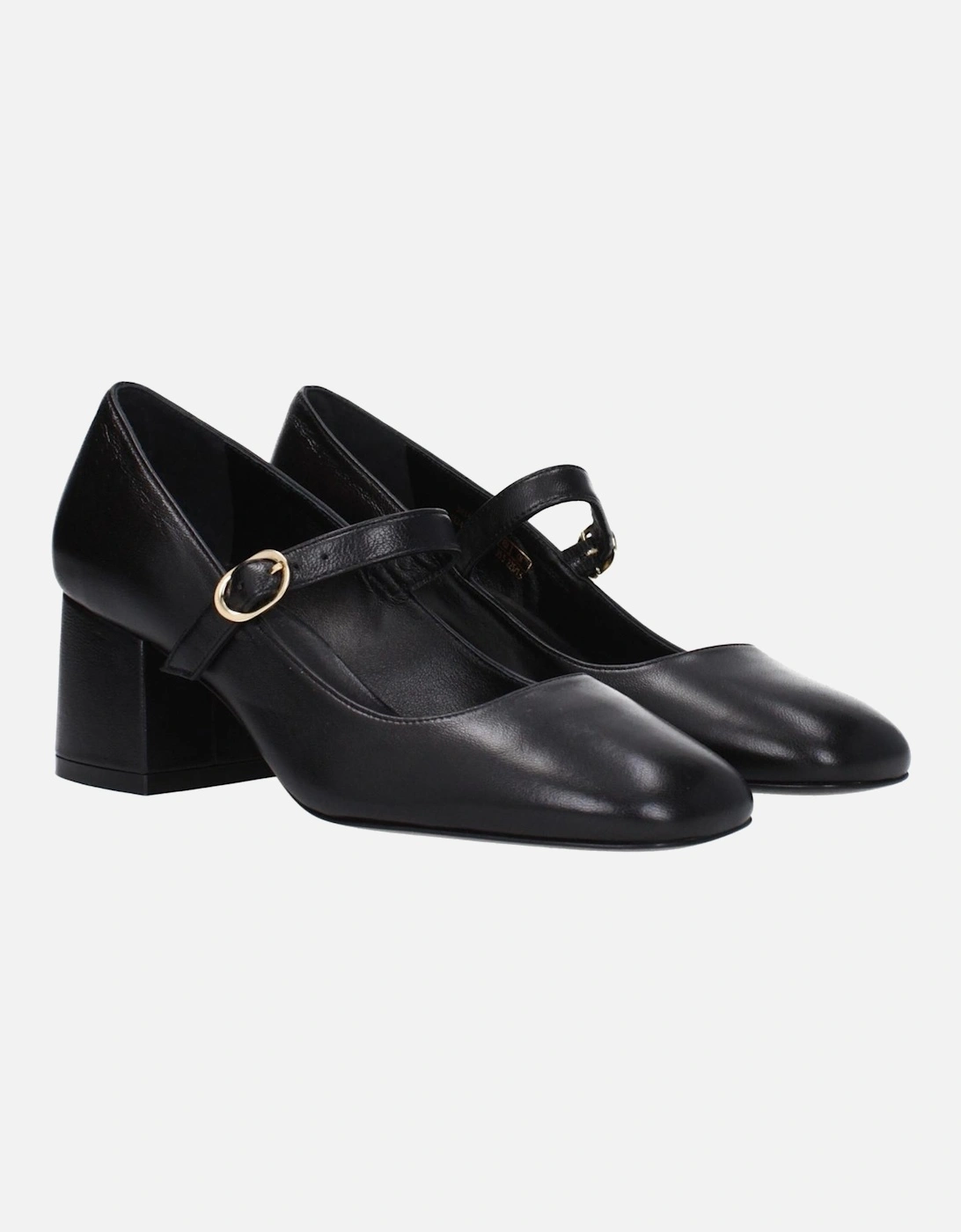 Leather Mid Heel Buckle Closure Pumps Women - Black