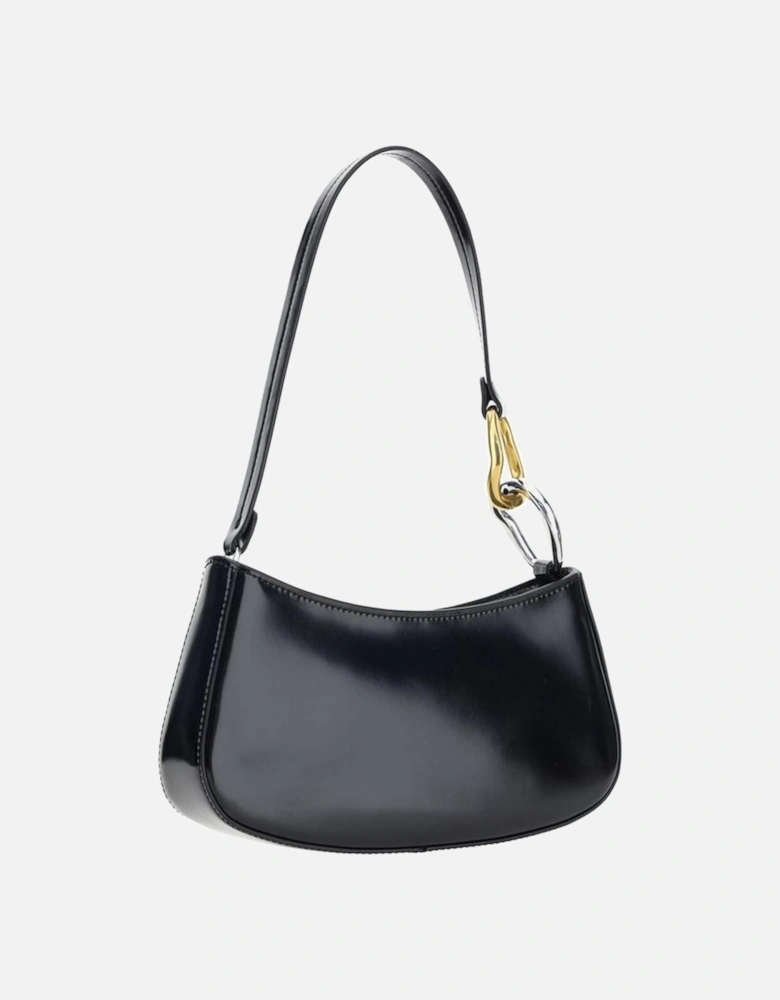 Ollie Leather Shoulder Bag with Double Snap Hook Women - Black