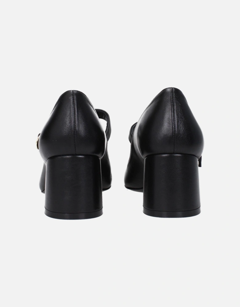 Leather Mid Heel Buckle Closure Pumps Women - Black