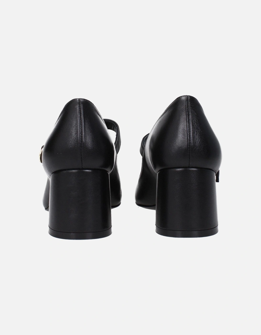 Leather Mid Heel Buckle Closure Pumps Women - Black