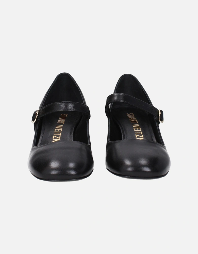 Leather Mid Heel Buckle Closure Pumps Women - Black