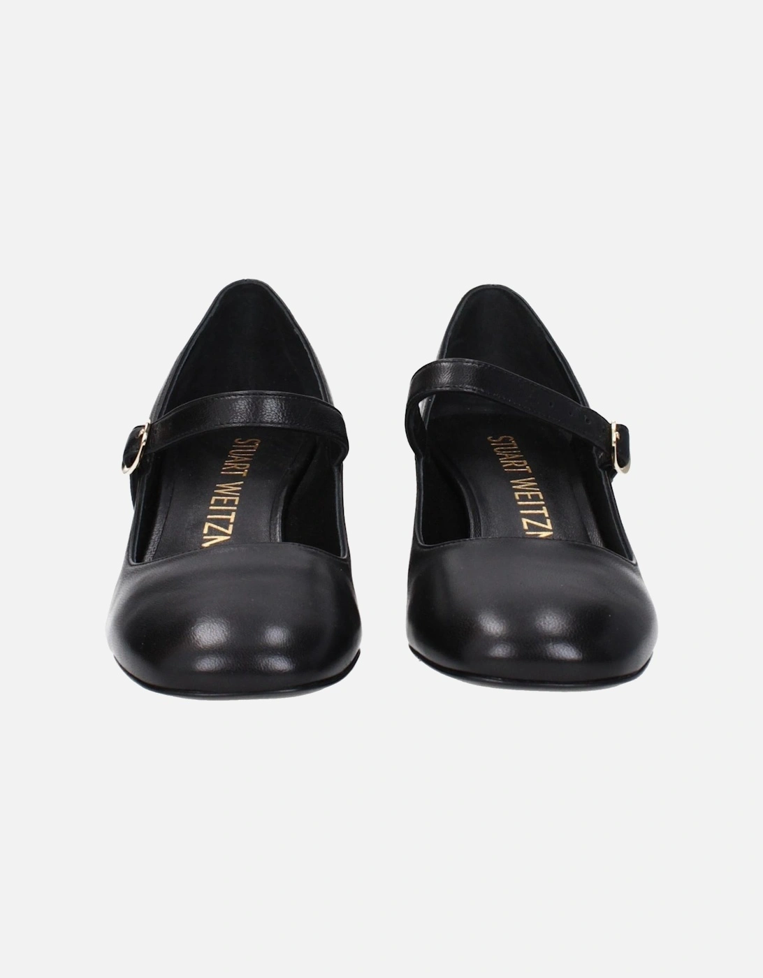 Leather Mid Heel Buckle Closure Pumps Women - Black