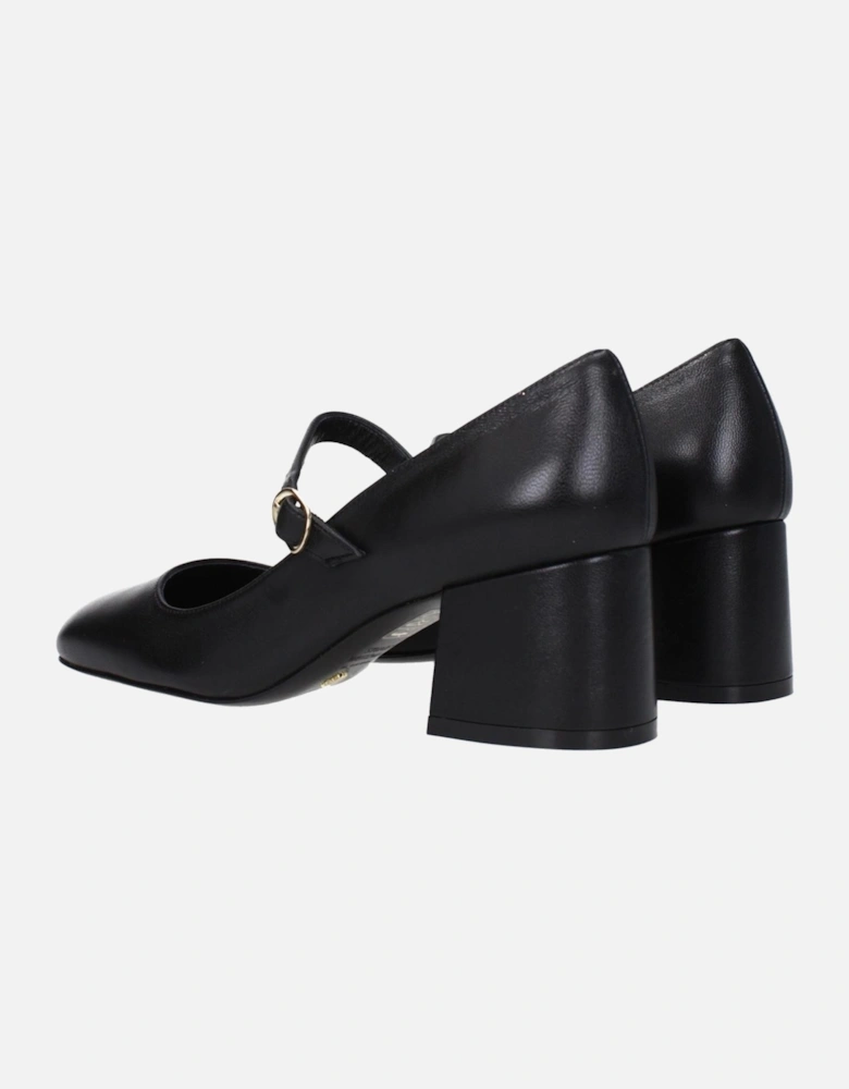Leather Mid Heel Buckle Closure Pumps Women - Black