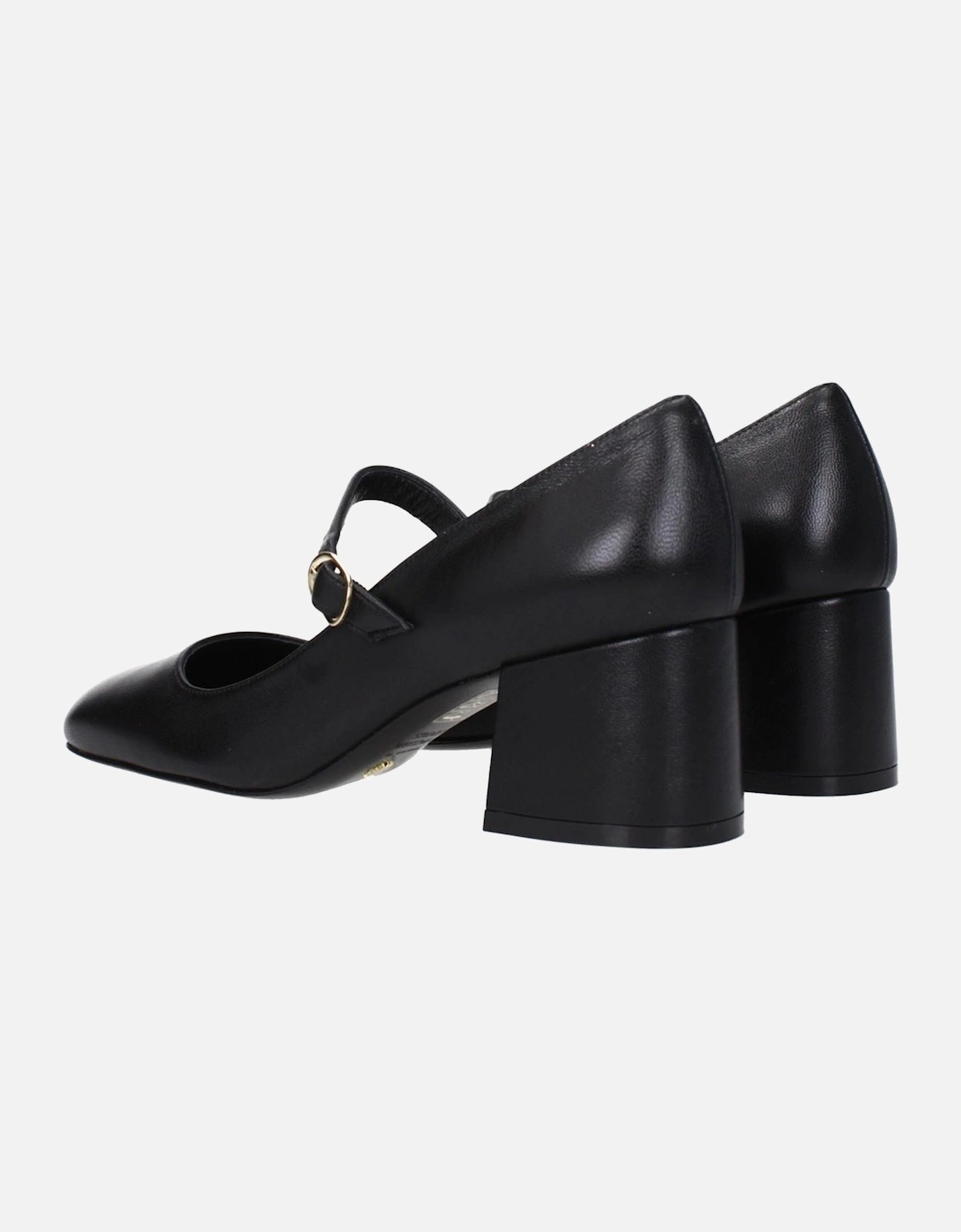 Leather Mid Heel Buckle Closure Pumps Women - Black