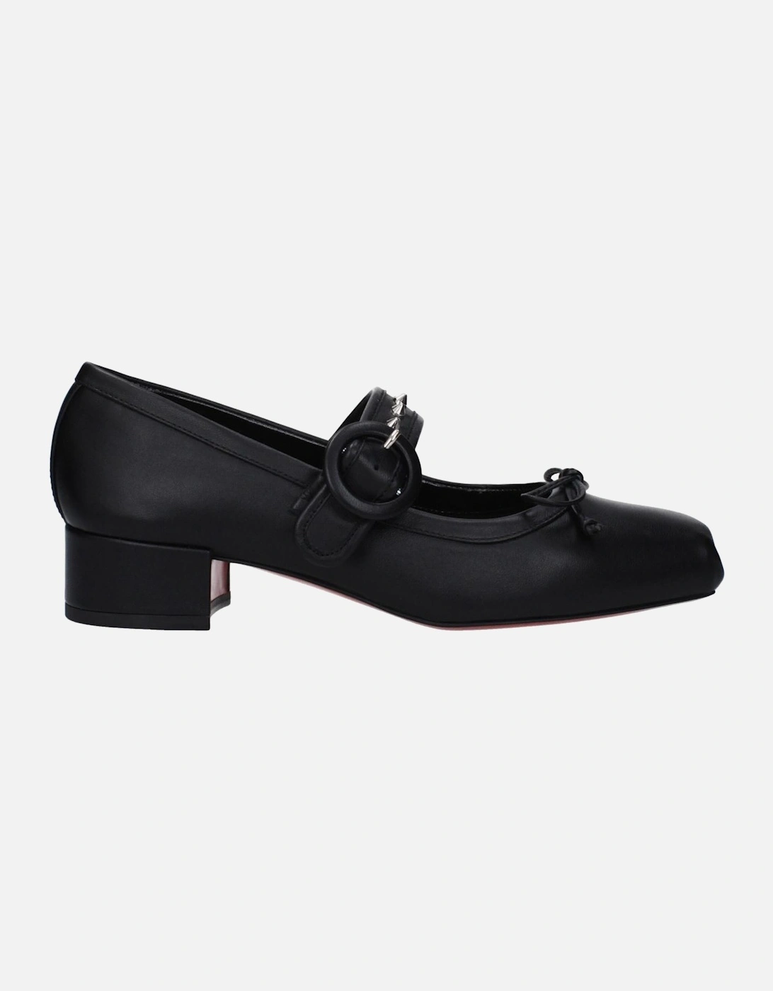 Studded Leather Mid Heel Pumps with Buckle Closure Women - Black, 5 of 4