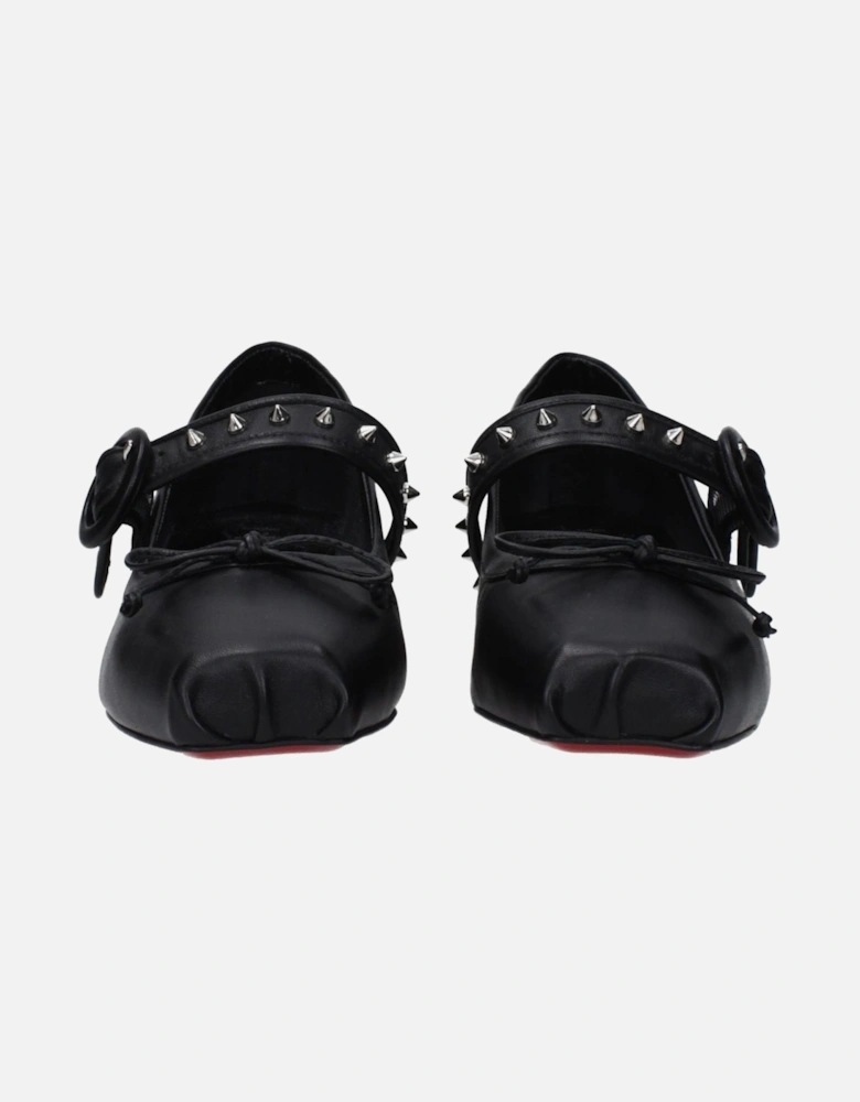 Studded Leather Mid Heel Pumps with Buckle Closure Women - Black