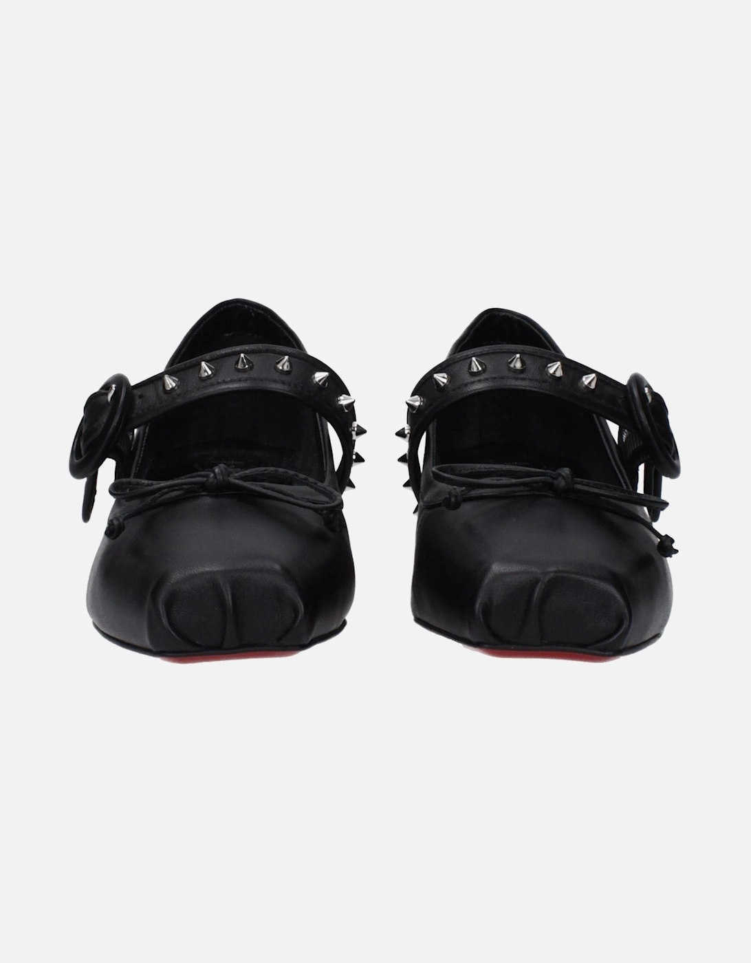 Studded Leather Mid Heel Pumps with Buckle Closure Women - Black