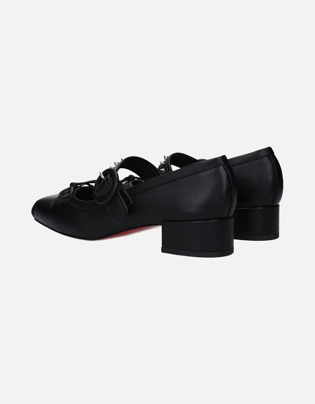 Studded Leather Mid Heel Pumps with Buckle Closure Women - Black