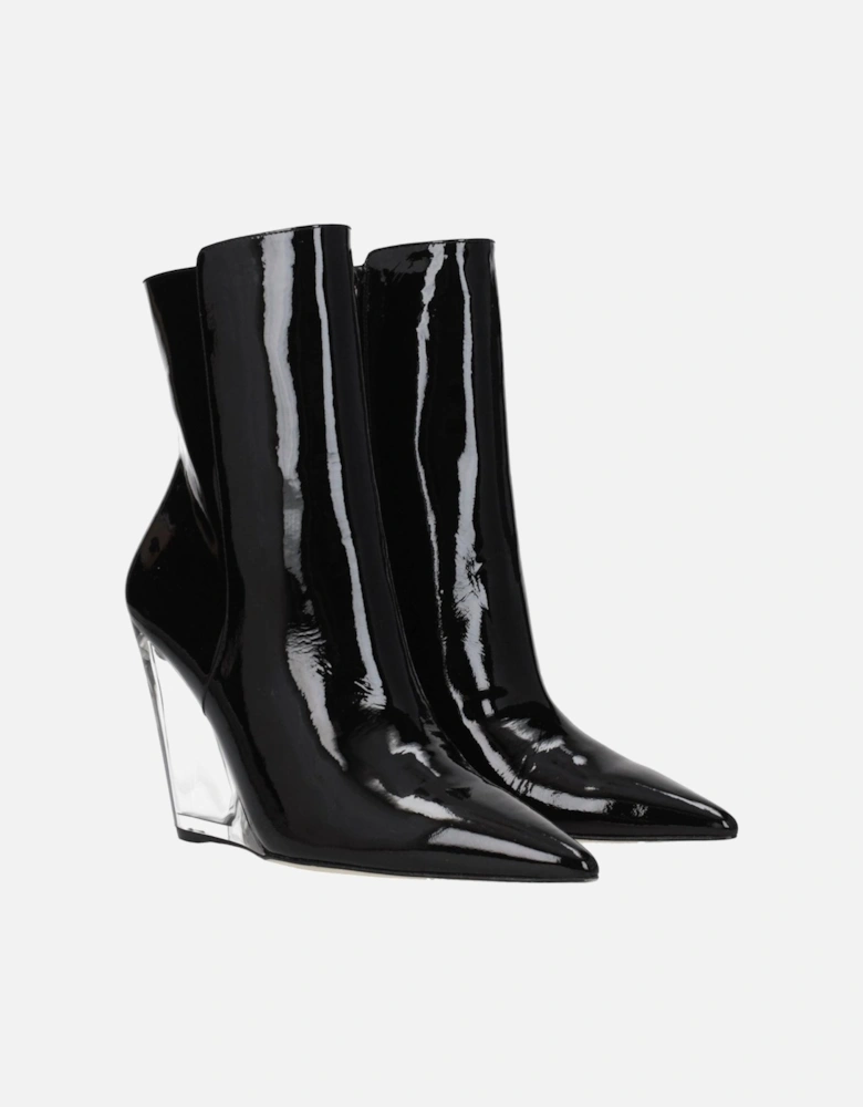 Patent Leather Pointed Toe Ankle Boots Women - Black