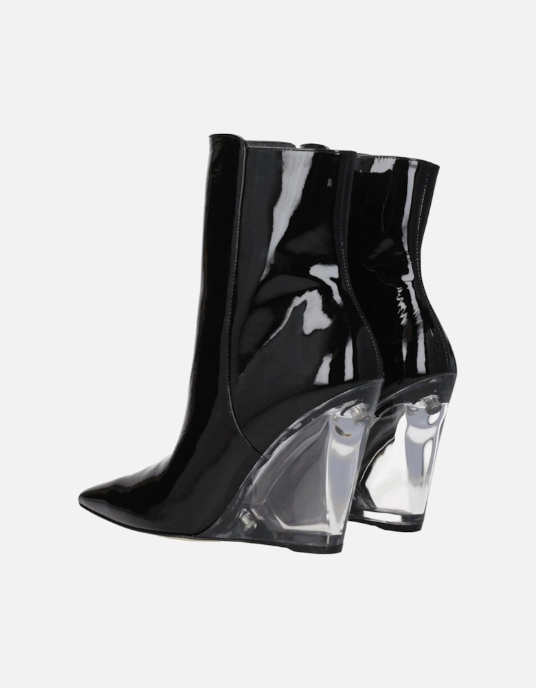 Patent Leather Pointed Toe Ankle Boots Women - Black