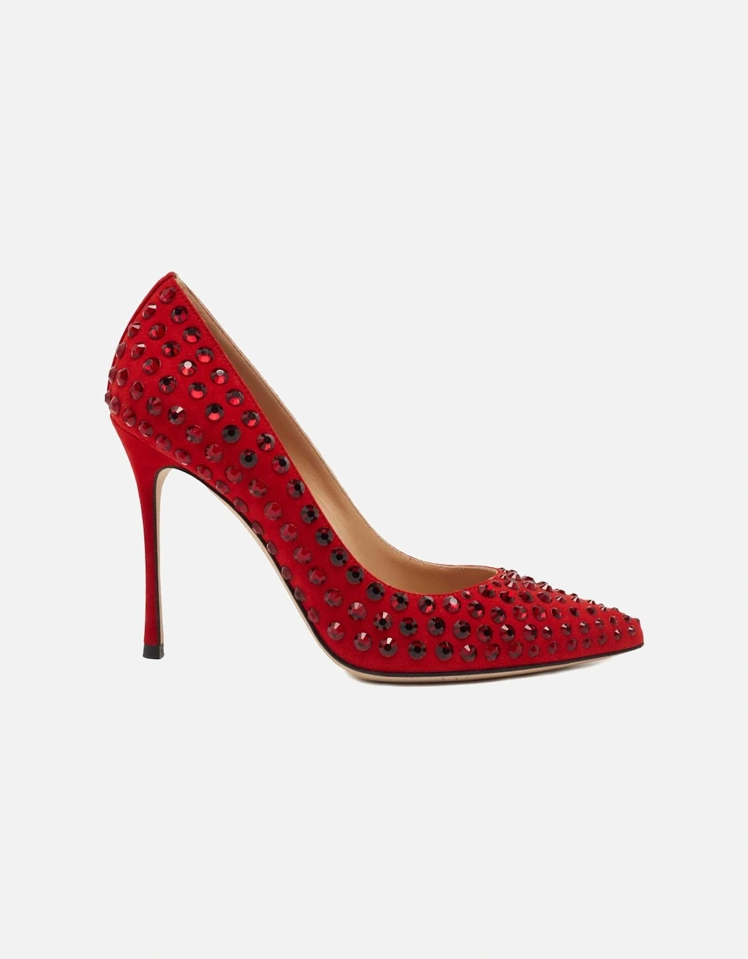 Suede Calfskin Rhinestone Embellished Decollete Women - Red Pumps, 7 of 6