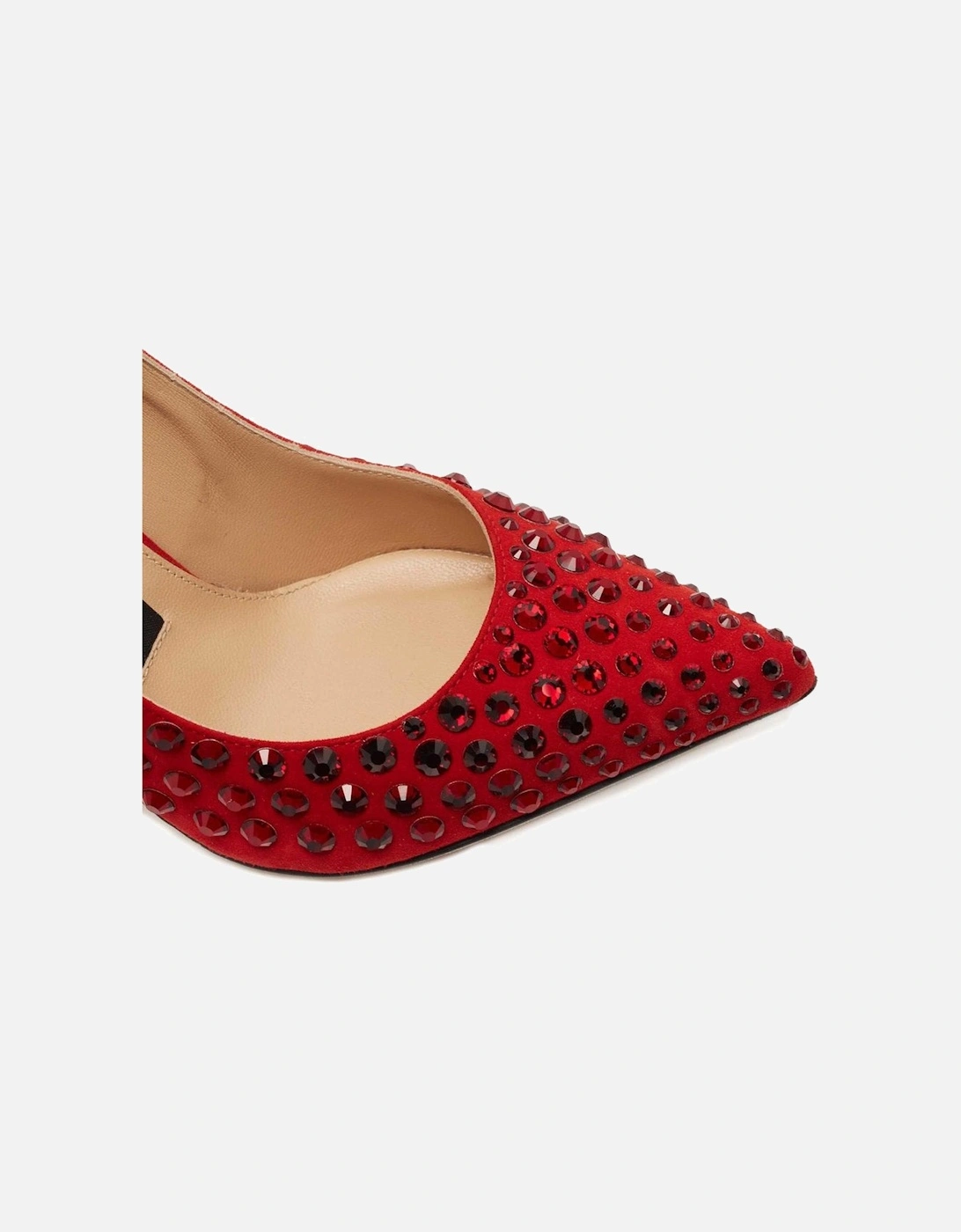 Suede Calfskin Rhinestone Embellished Decollete Women - Red Pumps