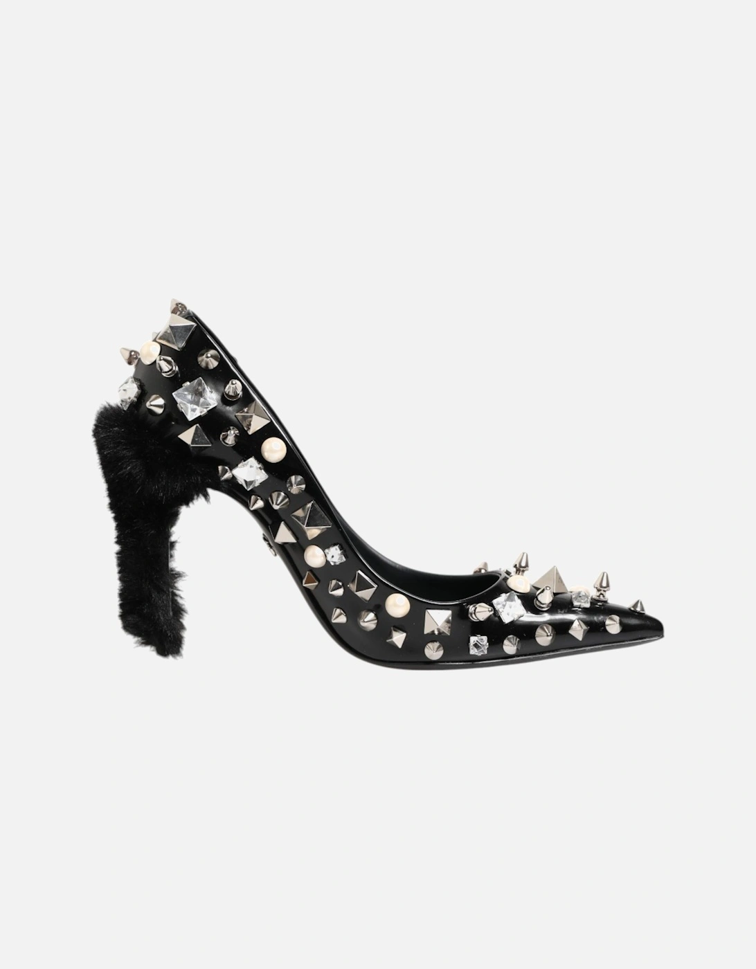 Embellished Leather Heels Pumps with Crystals Women - Black, 6 of 5