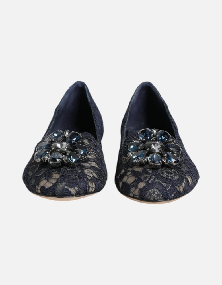 Elegant Floral Lace Vally Flat Shoes Women - Blue