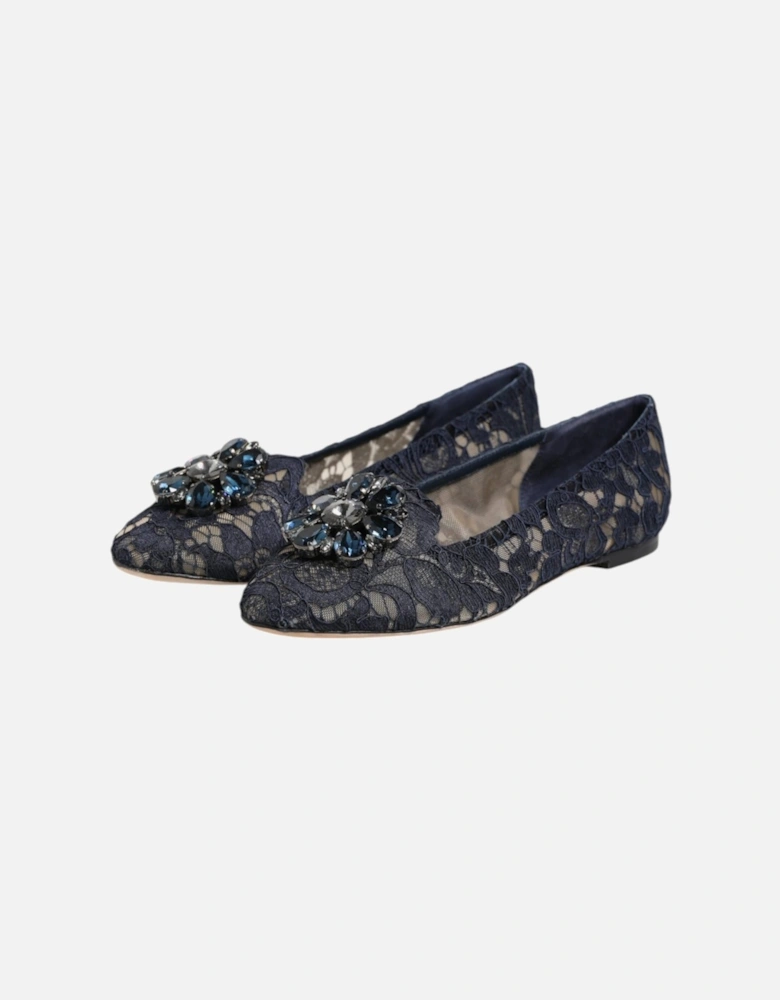 Elegant Floral Lace Vally Flat Shoes Women - Blue