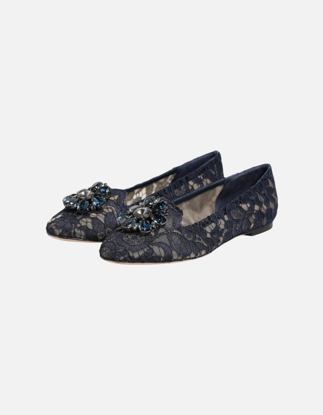 Elegant Floral Lace Vally Flat Shoes Women - Blue
