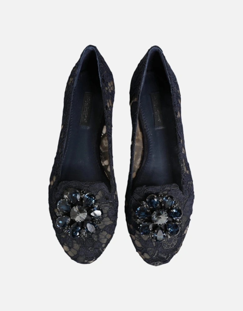 Elegant Floral Lace Vally Flat Shoes Women - Blue