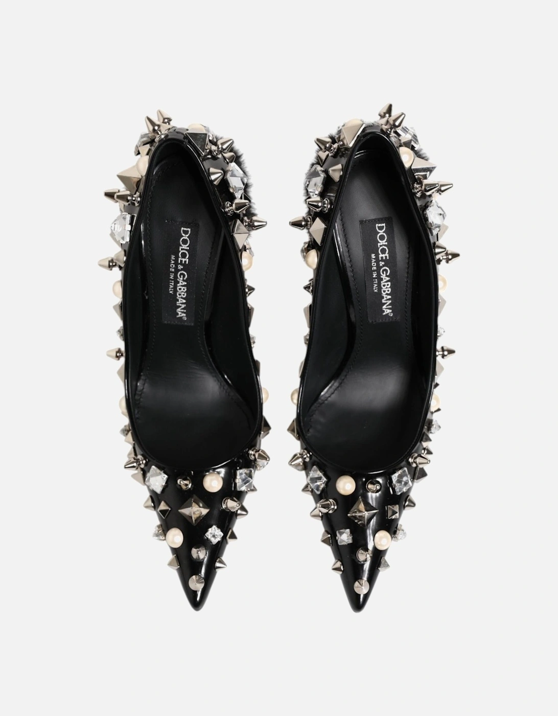Embellished Leather Heels Pumps with Crystals Women - Black