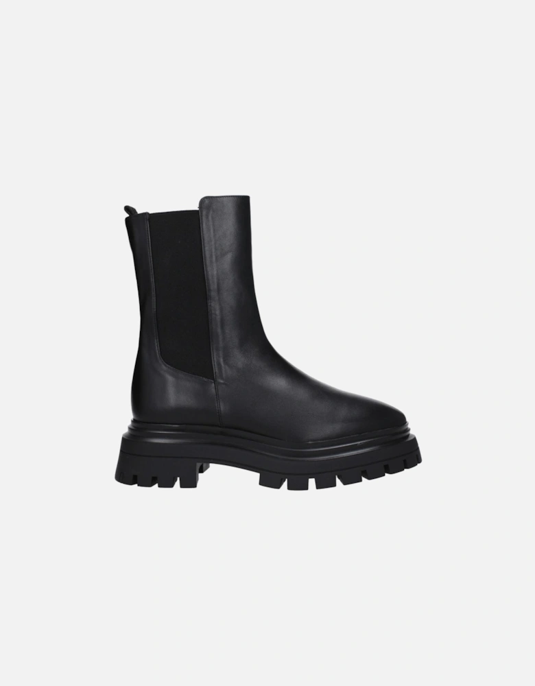 Leather Ankle Boots with Mid Heels Women - Black