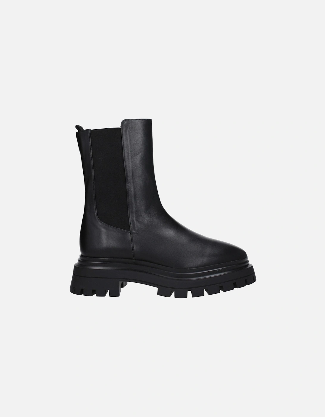 Leather Ankle Boots with Mid Heels Women - Black, 6 of 5