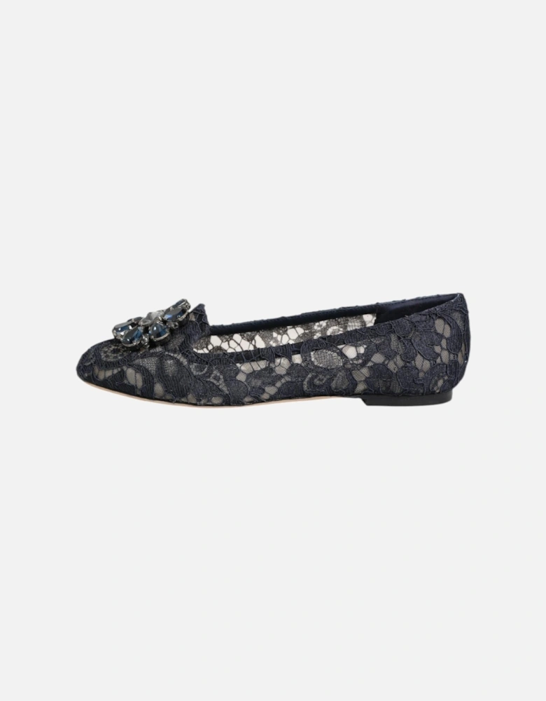 Elegant Floral Lace Vally Flat Shoes Women - Blue