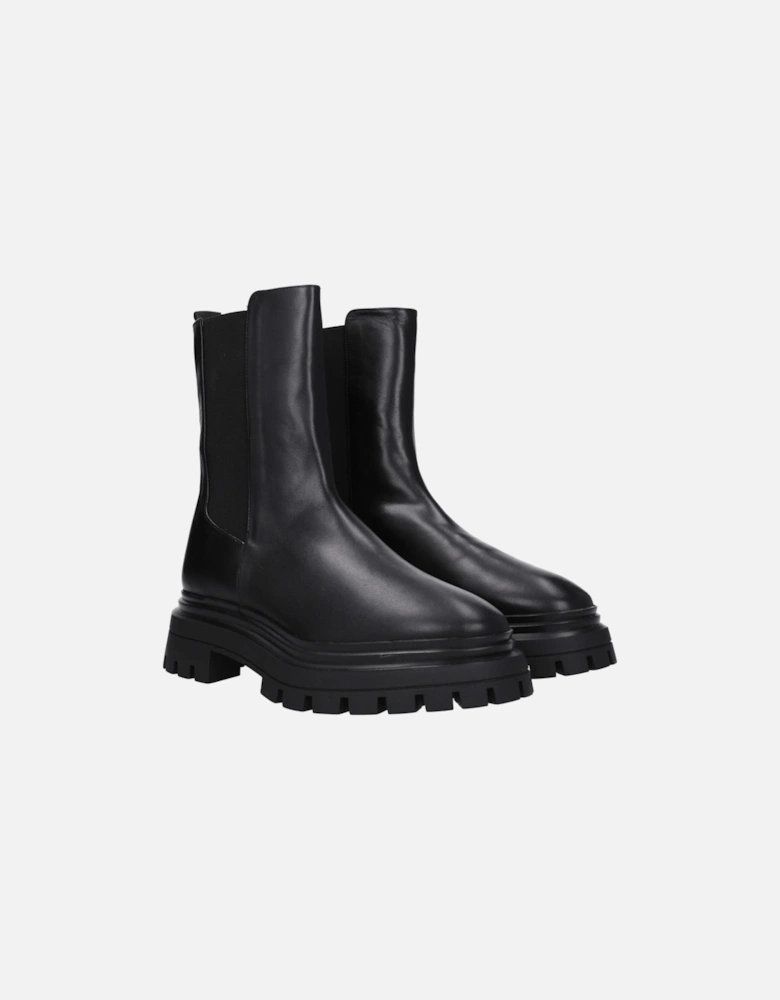 Leather Ankle Boots with Mid Heels Women - Black